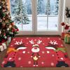 1pc Red & White Reindeer Christmas Mat with Brown Spots - Plush Soft Polyester Non-Slip Floor Mat, 1.2cm Thick Machine Washable Indoor/ Door Mat, Bath