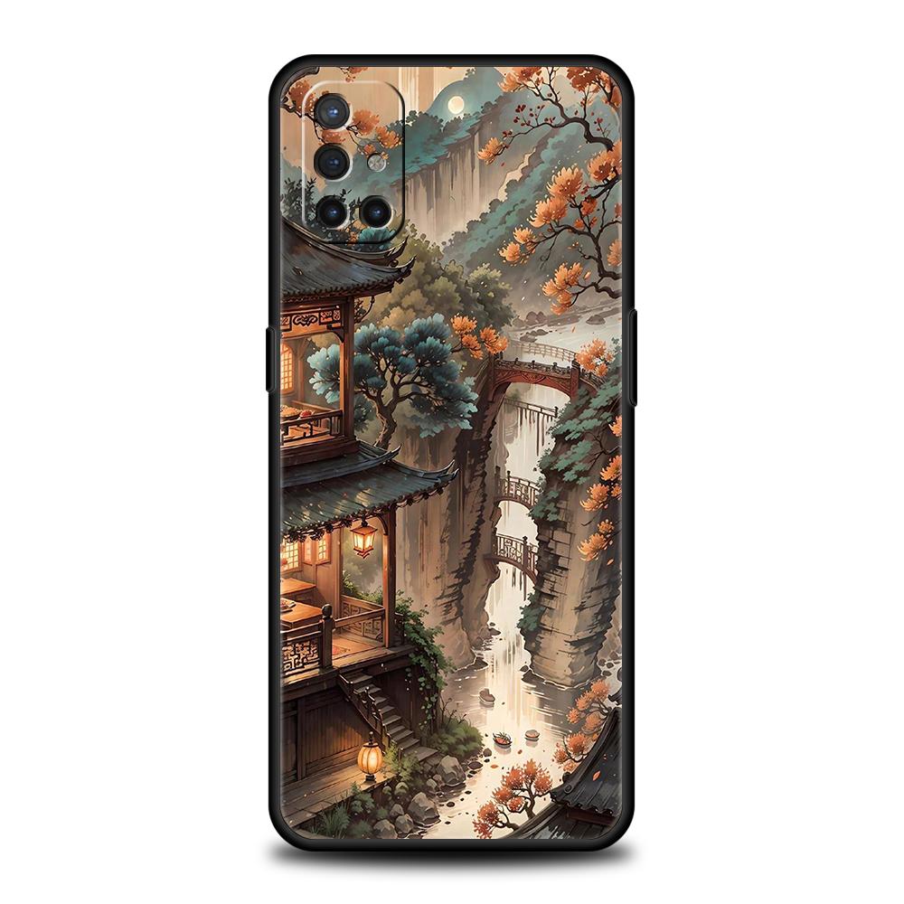 Phone Case For Oneplus 13R 12R 13 12 10T 10R Nord N100 N200 N10 10 9 9R 9RT CE 2 Z Pro Soft TPU Chinese Architecture Landscape