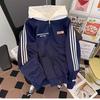 Vintage Splicing Three-bar Hooded Sweater Men's and Women's New 2025 Spring and Autumn Zipper Baseball Jacket