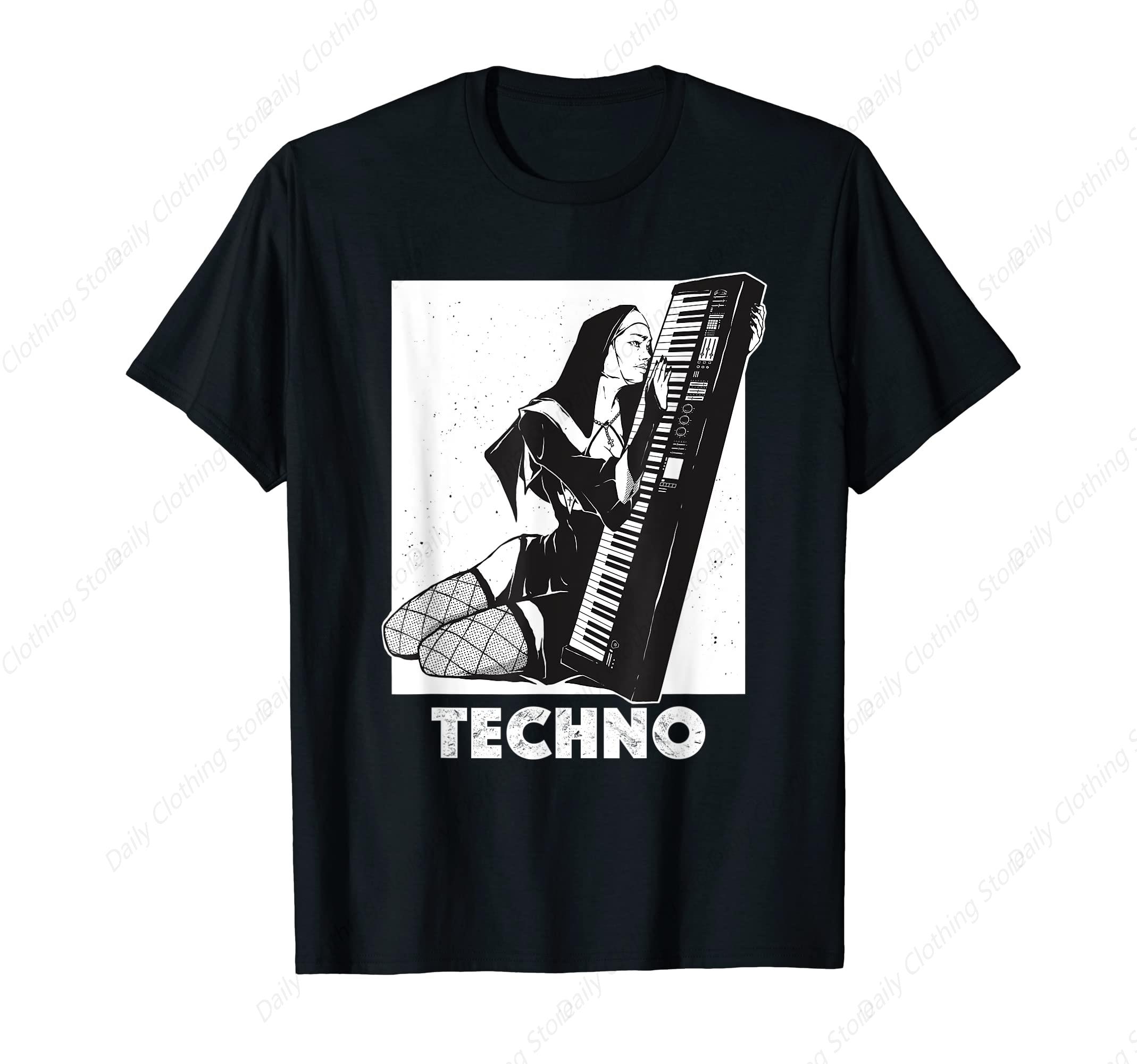 

Techno Nun House Dj Breakcore Cybergrind TShirt Short Sleeves Cotton Tee Shirt Leisure Comfortable 4XL
