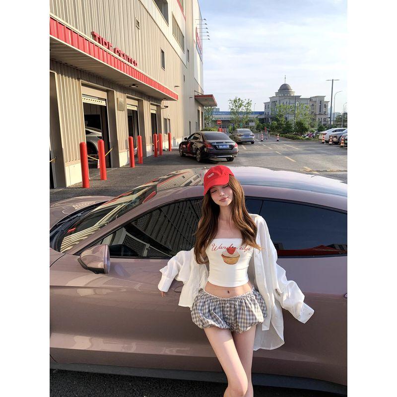 Kumikumi Pure Desire Sexy Print Tube Top Vest Women's Clothing Summer Sleeveless Short Sexy White Liner Tops