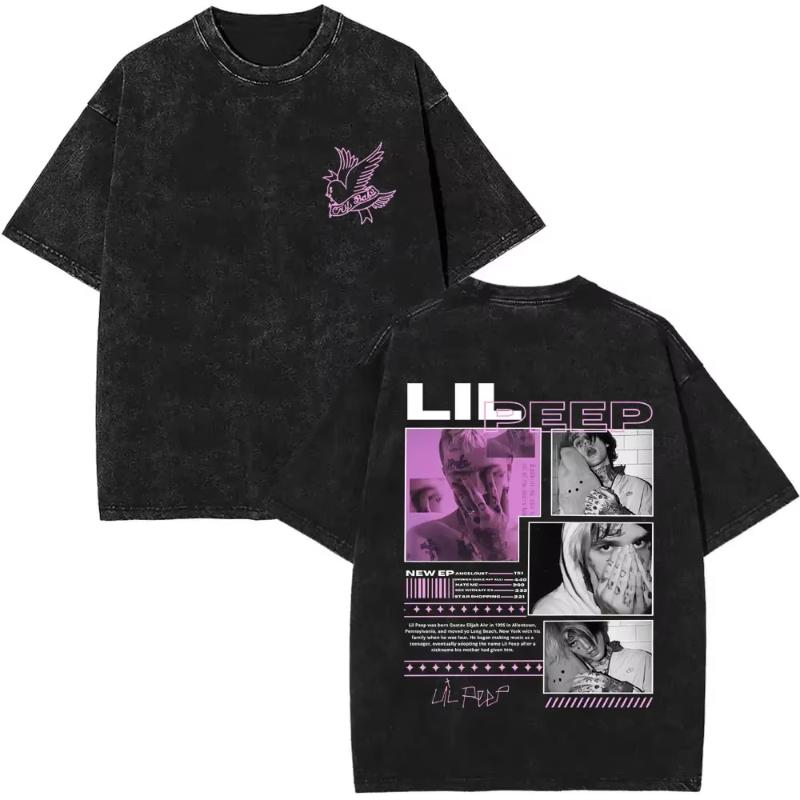 Wyprane Vintage Raper Lil Peep Koszulki z Dwustronnym Nadrukiem Unisex Moda Damska Hip Hop Oversize Krótki Rękaw Koszulka Streetwear