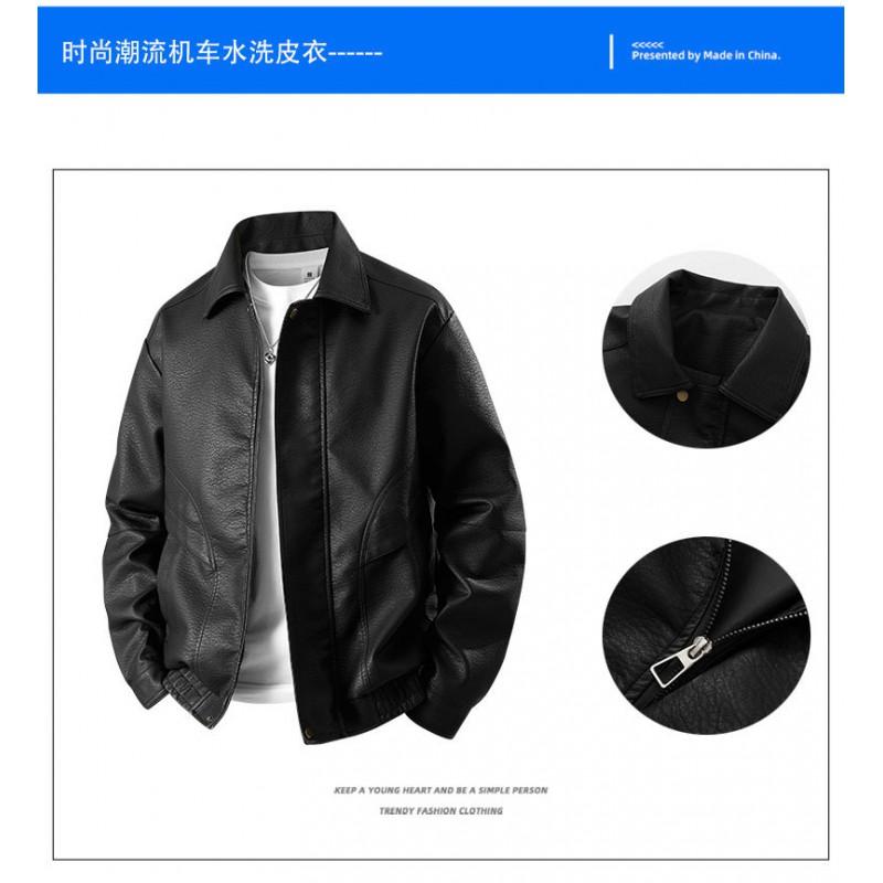 2025 Mens American Streetwear PU Leather Jacket Casual Loose Fit Biker Coat Teens