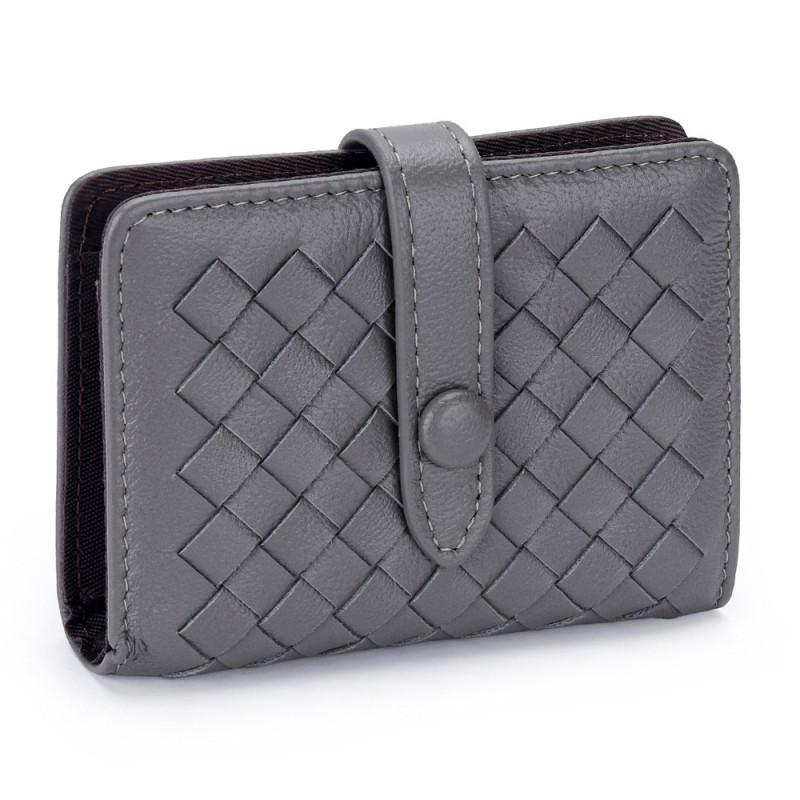 Leather Small Card Cover Women's Short Organ Bag Large Capacity Multi-card Sheepskin Woven ID