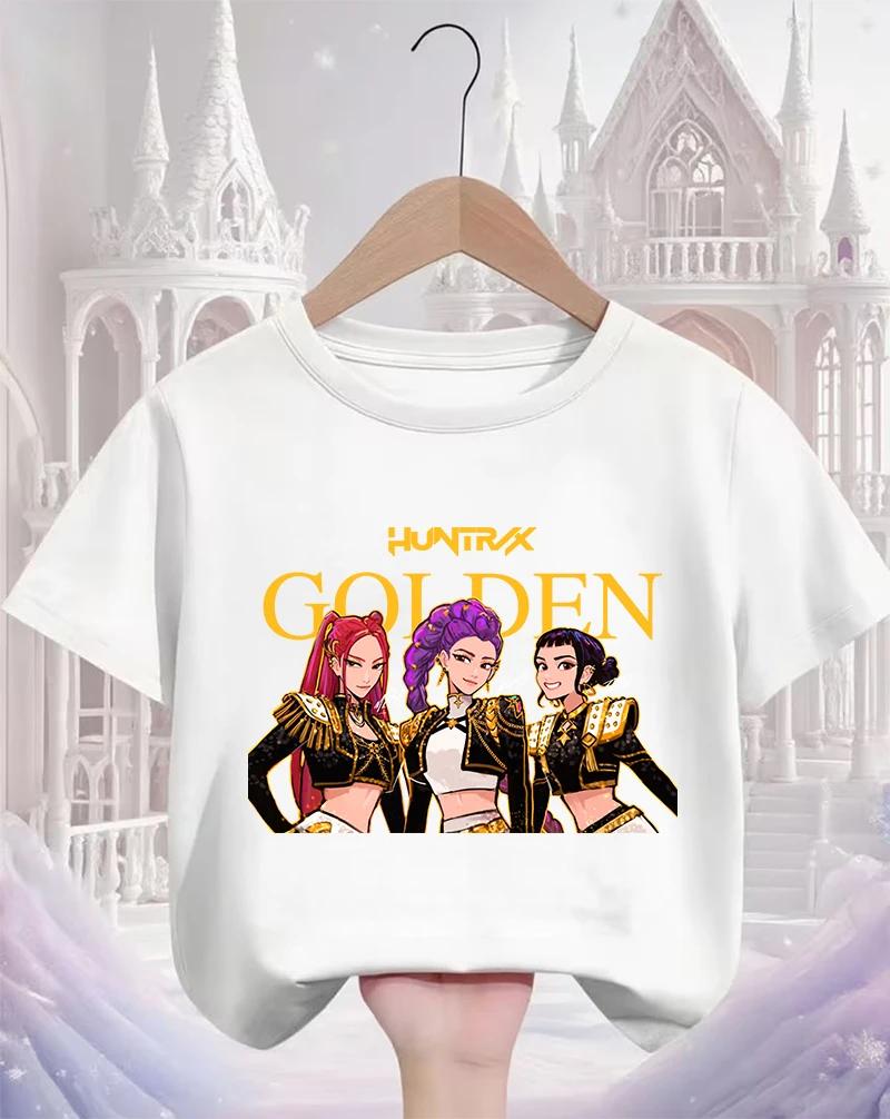 Daily Essential Casual Kpop Demon Hunters Kids T Shirt Popular Cartoon Design Short Sleeve Round Neck Boys Girls Outdoor