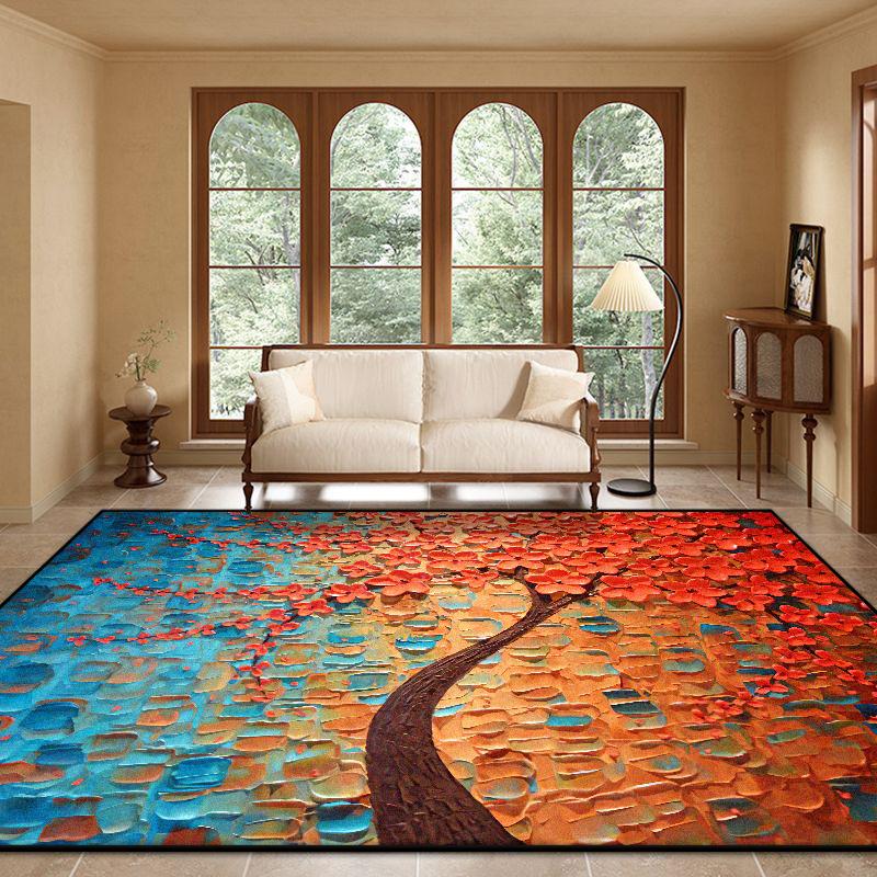 Modern Plant Pattern Large Living Room Rug Non-slip Flower Design Sofa Table Mat Soft Bedroom Decoration Aesthetic Rug Washable