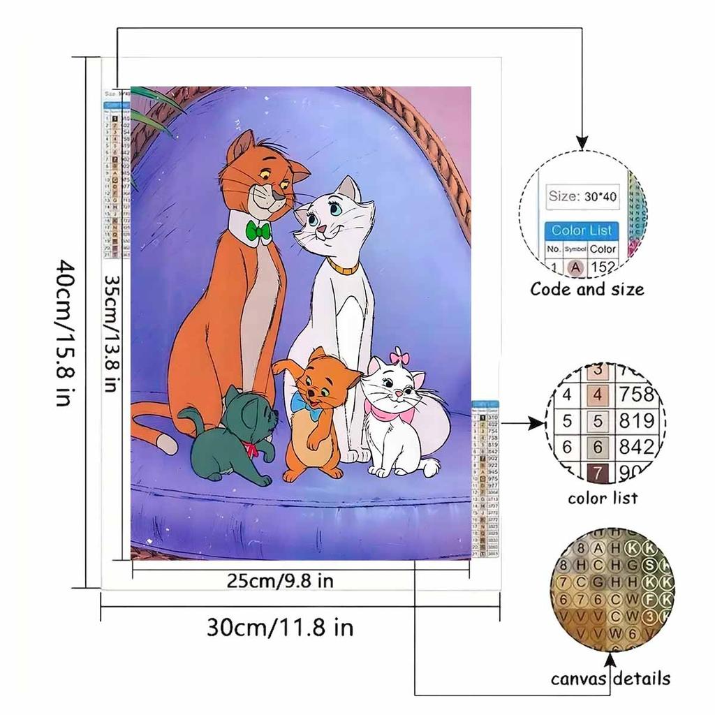 Disney 5D Diamond Painting Cat Adventures Decoration DIY Full Diamond Mosaic Inlaid Cross Stitch Set Gift