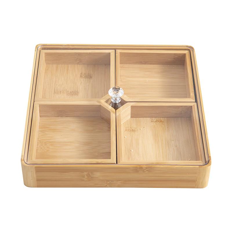 Chinese Style Bamboo Divided Snack Tray Square