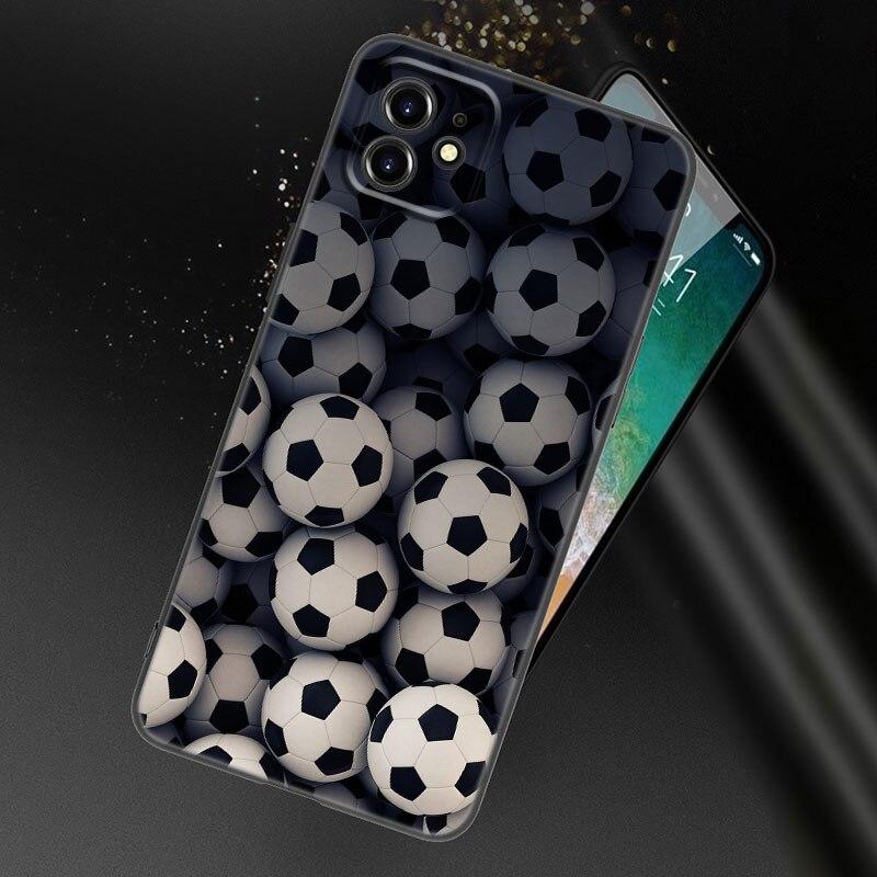 Apple iPhone 13 12 Mini 11 Pro XS Max XR X 8 7 6S 6 Plus SE 2022 2020 5S 5 uchun Olov Futbol To'pi Futbol To'pi Telefon G'ilofi Qora Qopqoq
