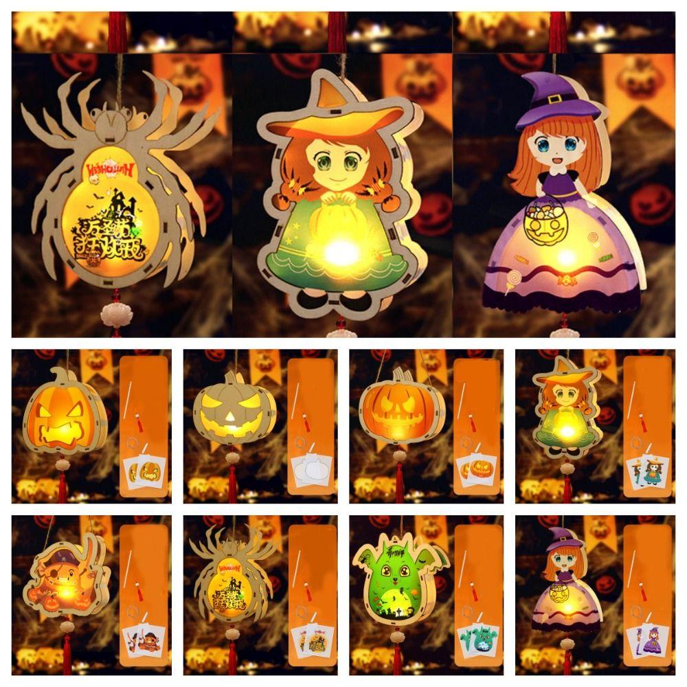 Funny Glowing Halloween Lantern DIY Handheld Luminous Halloween Pumpkin Lantern Pumpkin Bats Handmade Lantern DIY Materials bag