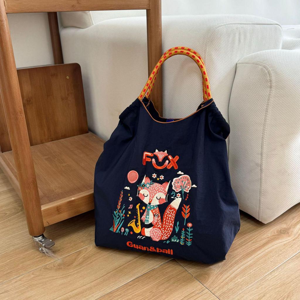 Trendy Large-Capacity Japanese-Style Nylon Embroidery Shoulder Bag for Women