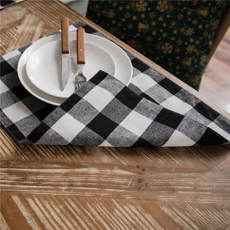 1Pc 32x45cm Red Black Grid Placemat Christmas Party Decor Table Mat Insulation Pad Cotton Linen Coaster 32x45cm