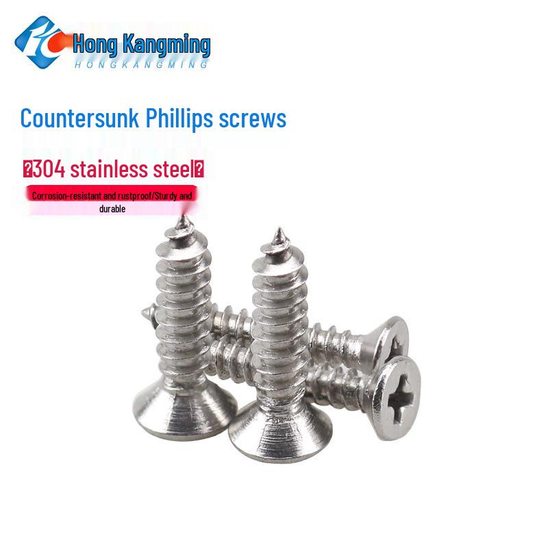 304 Stainless Steel Self-Tapping Wood Screw, Countersunk Flat Head, M3/M4/M5, KA Point Tail