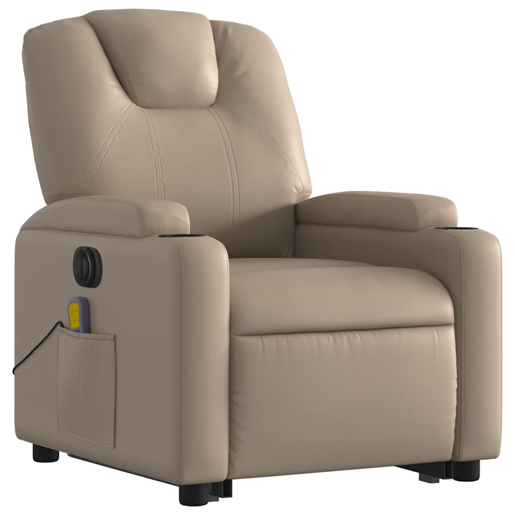 Electric Massage Recliner with Rising Function Cappuccino Artificial Leather
