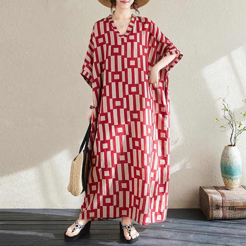 Czeska sukienka retro z dekoltem w serek plus size Nowa moda Uniwersalna literacka rozkloszowana długa sukienka damska