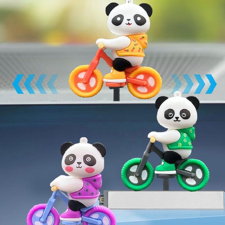 Car Automatic Sliding Cute Cartoon Ornament Cycling Panda Figurines Auto Interior Dashboard Center Console Decors