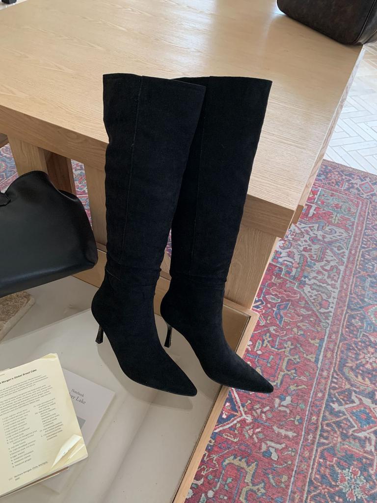 Pointed high-heeled over-the-knee boots women's 2025 new autumn French khaki fine-heeled pleated stacked boots knight boots