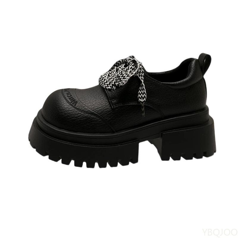 Fashion New Thick Soled Height Increasing Versatile Small Leather Shoes Round Toe for Women's Spring Autumn Styles Featuring a Simple