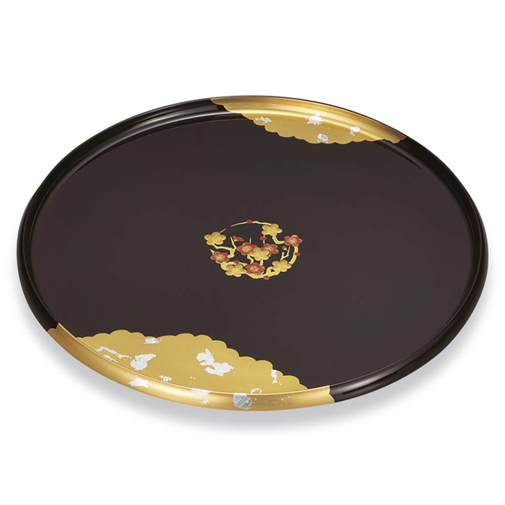 Mitani Yamanaka Lacquerware Yamanaka Plum Blossom Round Tray, Black, 30cm, Lacquer, Design, 10.0cm Tray, M17409-0