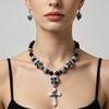 Gothic Skull Cross Necklace Earring Set Punk Vintage Party Jewelry Men Women Teens