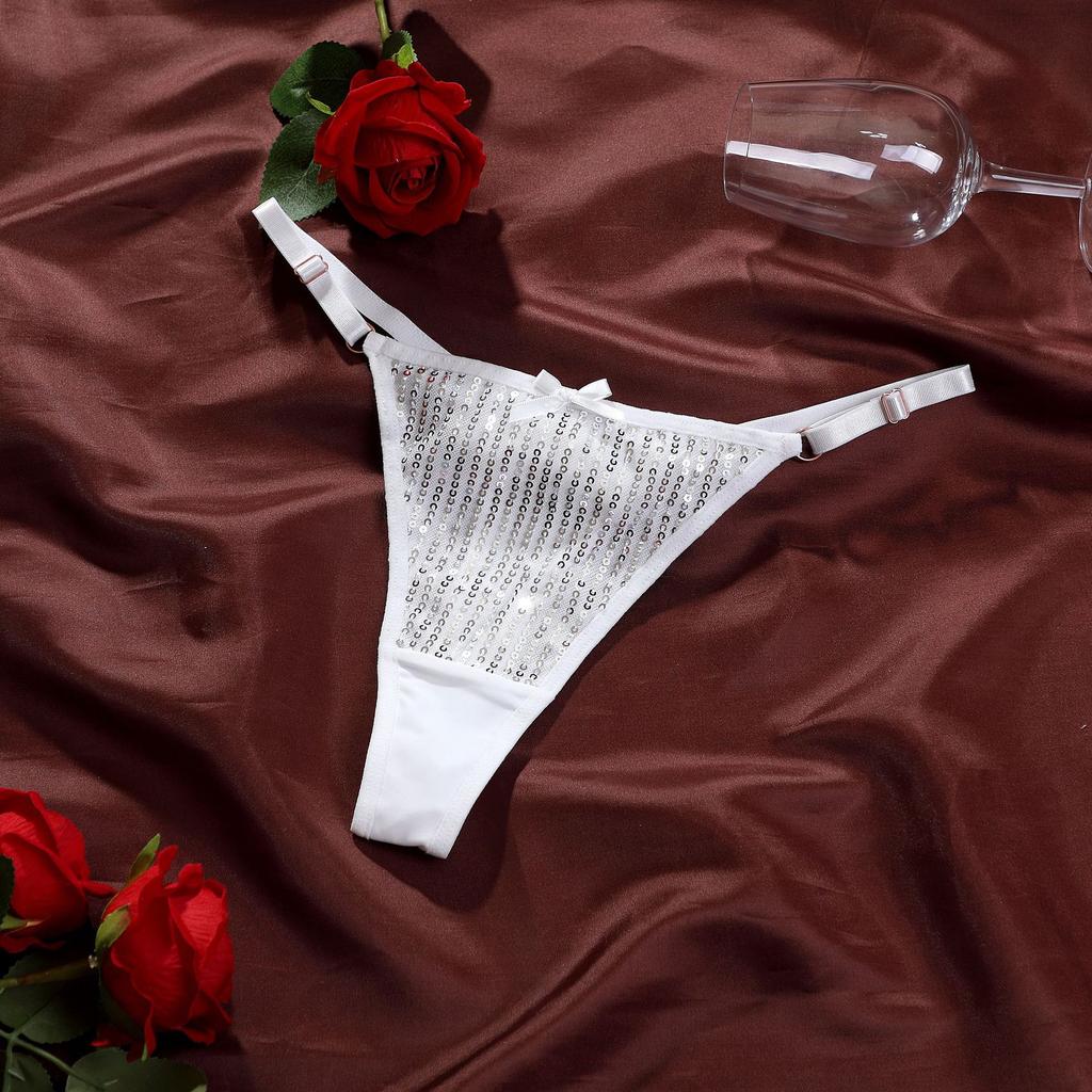 Evropská velikost Perleťové flitrované tanga Sexy kalhotky s nízkým pasem pro ženy Pohodlná tanga Dámské nastavitelné T kalhotky
