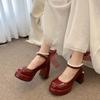 Fashion Mary Jane Shoes Women's Spring New Ultra-high Heel Pearl Chain with Platform Block Heel Wedding Shoes Lolita Shoes