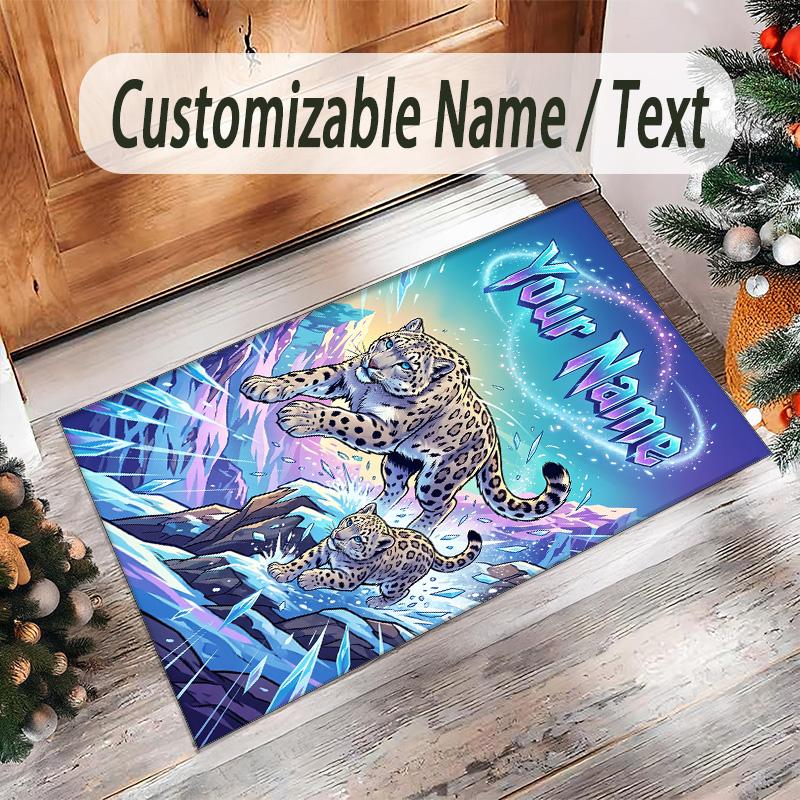 Covor de podea din catifea de cristal cu tematică de leopard, covor cald personalizat cu nume și text, decorațiune pentru casă