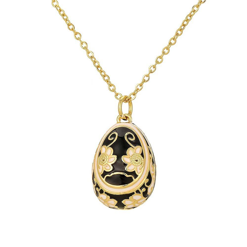 Bohemia Style Easter Egg Pendant Zircon Necklace Pendant Colorful Enamel Pendant  Women