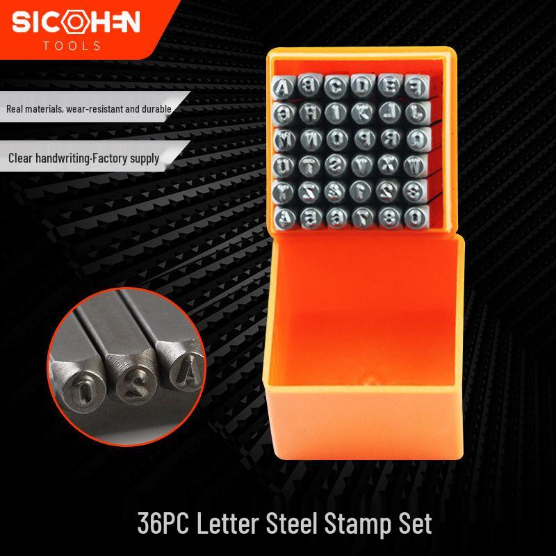 Set of 36 Alphanumeric Steel Letter Punch Chisels for DIY Leathercraft and Jewelry.