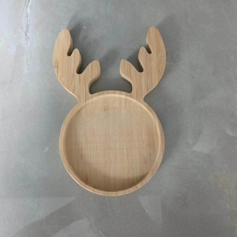 Bamboo Christmas Tray with Easter Design - Elk Christmas Tree Santa Hat Rabbit Pattern Solid Wood Cartoon Serving Tray