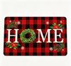 Home Plaid Christmas Rug Red Black Checkered Pattern Wreath Pinecone Snowflake Non Slip Soft Carpet For Winter Entryway Decor