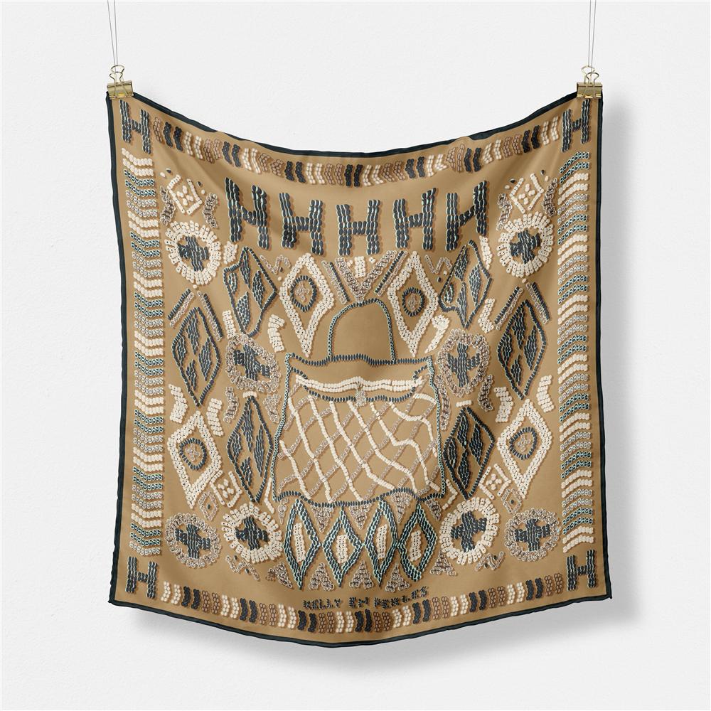 

Twill Silk Scarf Woman Bag Geometric Print Square Scarves Wraps Bandana Small Hijab Foulards Lady Tie Headband Neckerchief 53CM 53CM x 53CM