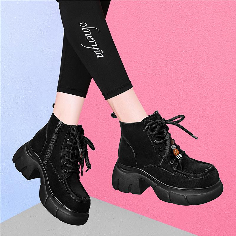 

Fleece Martin boots autumn and winter new casual thick-soled heightening short boots beaded versatile thermal cotton shoes boots women 34