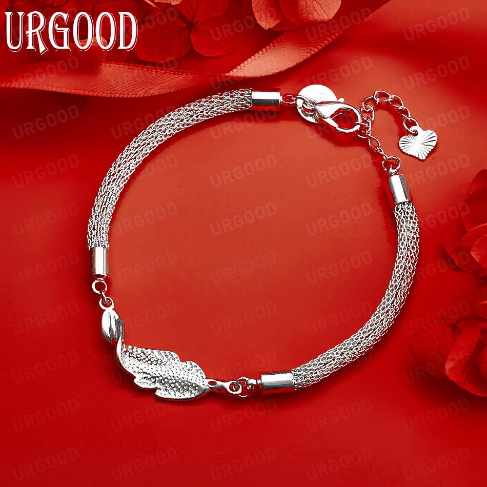 925 Sterling Silver Leaf and Snake Chain Bracelet Wedding Jewelry 20CM