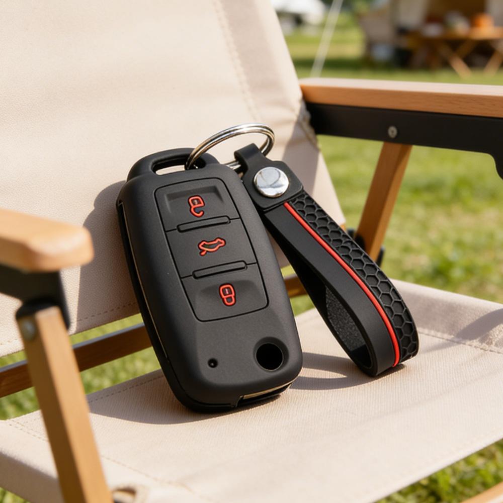 Key Shell Cover for VW Polo Golf Passat Tiguan MK7 B8 with Keychain Anti-Scratch Guard Shockproof Protection Soft Grip Texture Responsive Button Touch