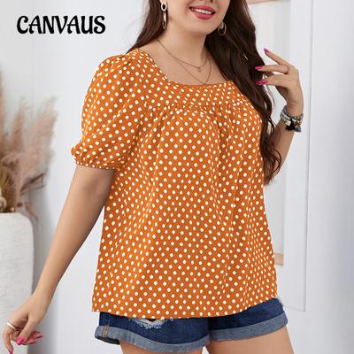 Camisa de Verão Manga Curta Tecido Gola Redonda Xadrez Temperamento Pulôver Bolinhas Tamanho Grande Camisa Feminina