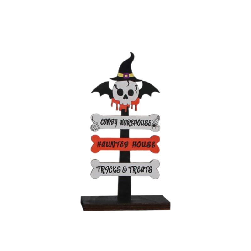 Skeletons Pumpkins Halloween Wooden Signpost Plaque Table Ornament Party Decor