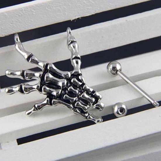 14G Sexy Skeleton Skull Hand Bar Barbell Nipple Shield Ring Punk Body Piercing