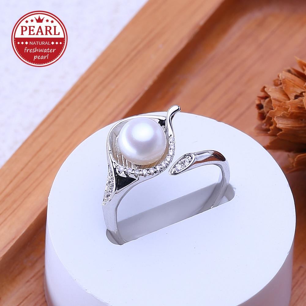 LSOOYH Freshwater Pearl Rings For Women Classic Silver Color Party Ring Anniversary Birthday Gifts