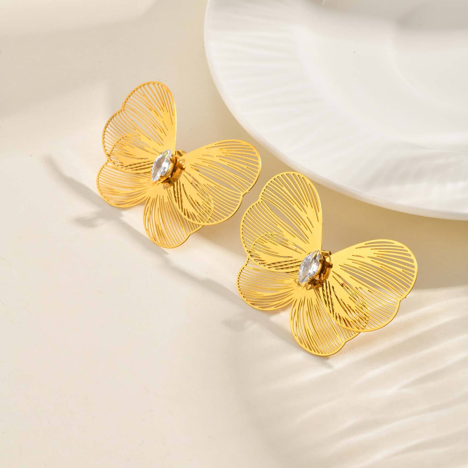 

Vnox Women s Crystal Flower Butterfly Drop Stud Earrings Jewelry Set 18K Gold Plated Stainless Steel High End Ear Accessories