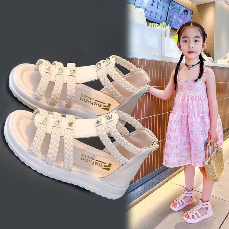 Summer Girls Fashion Open Toe Princess Sandals Middle Big Kids Soft Sole Roman Shoes