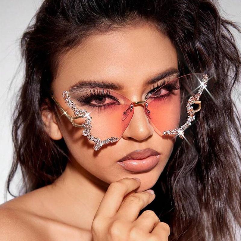 New Vintage Diamond Butterfly Sunglasses Women Brand Y2K Fashion Rimless Oversized Sun Glasses Ladies Eyewear