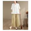 DIMANAF 2026 Women Plus Size New Summer Blouse Shirt Short Sleeve Solid Casual Loose Cotton Lady Tops Shirts