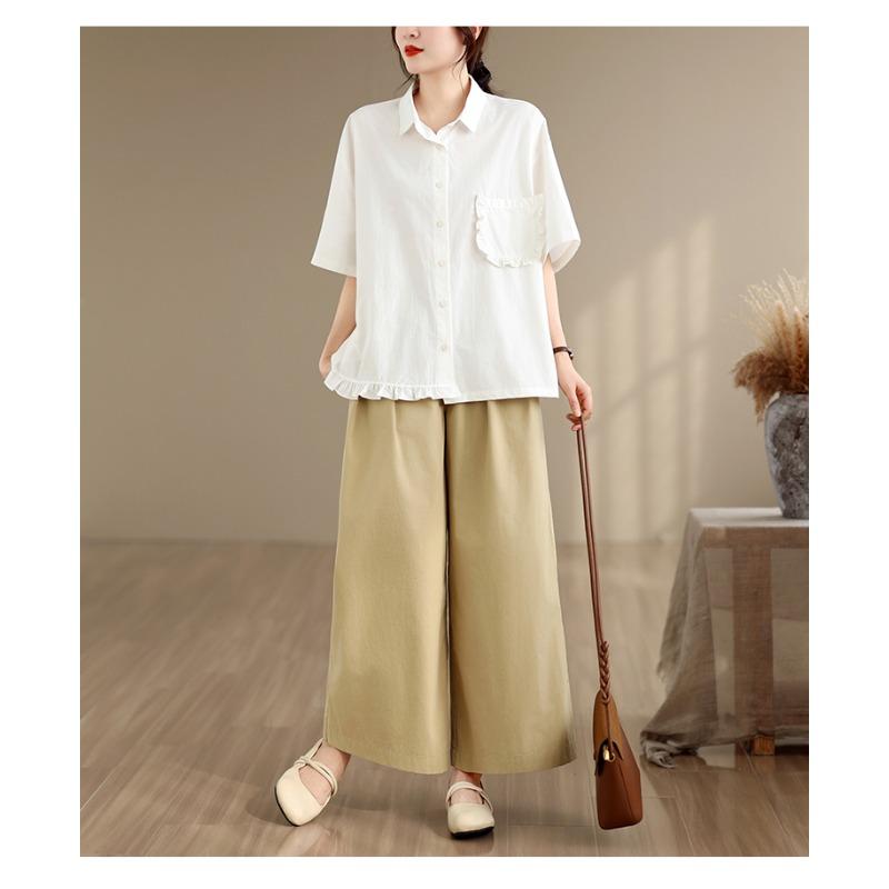DIMANAF 2026 Women Plus Size New Summer Blouse Shirt Short Sleeve Solid Casual Loose Cotton Lady Tops Shirts
