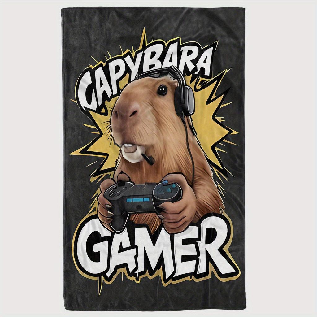 Headphone Gaming Capybara Print Flannel Blanket Soft Warm for Sofa Bed Office Nap, Perfect Gift for Family Friends