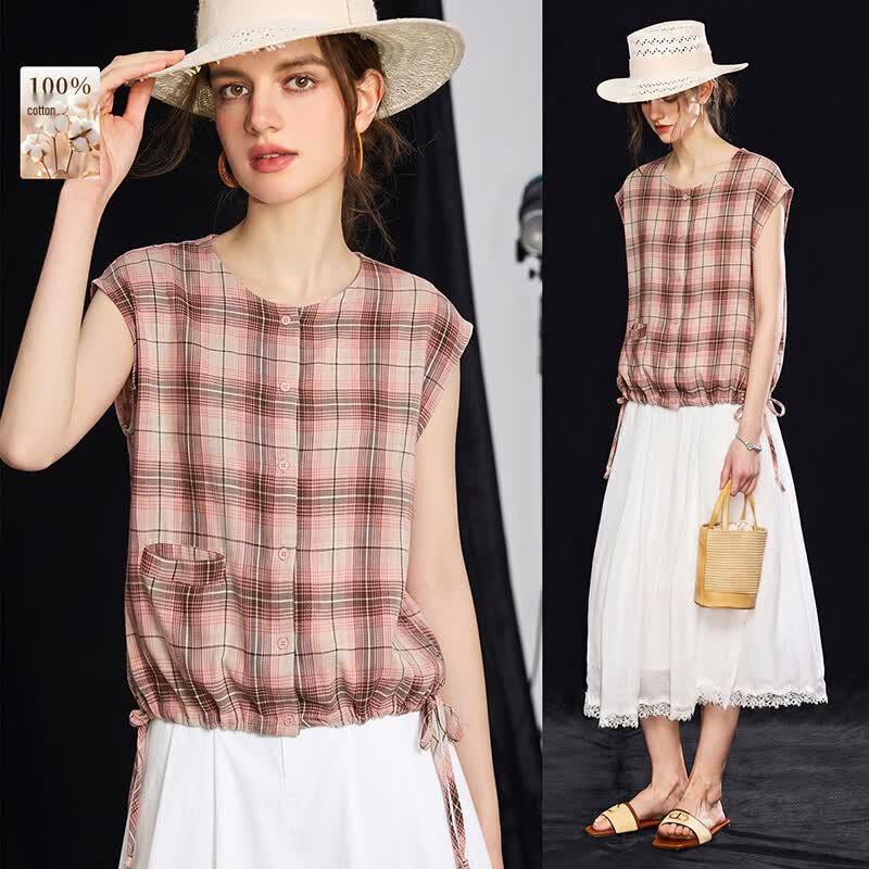 Women s Relaxed Fit Cotton Drawstring Sleeveless Vest L