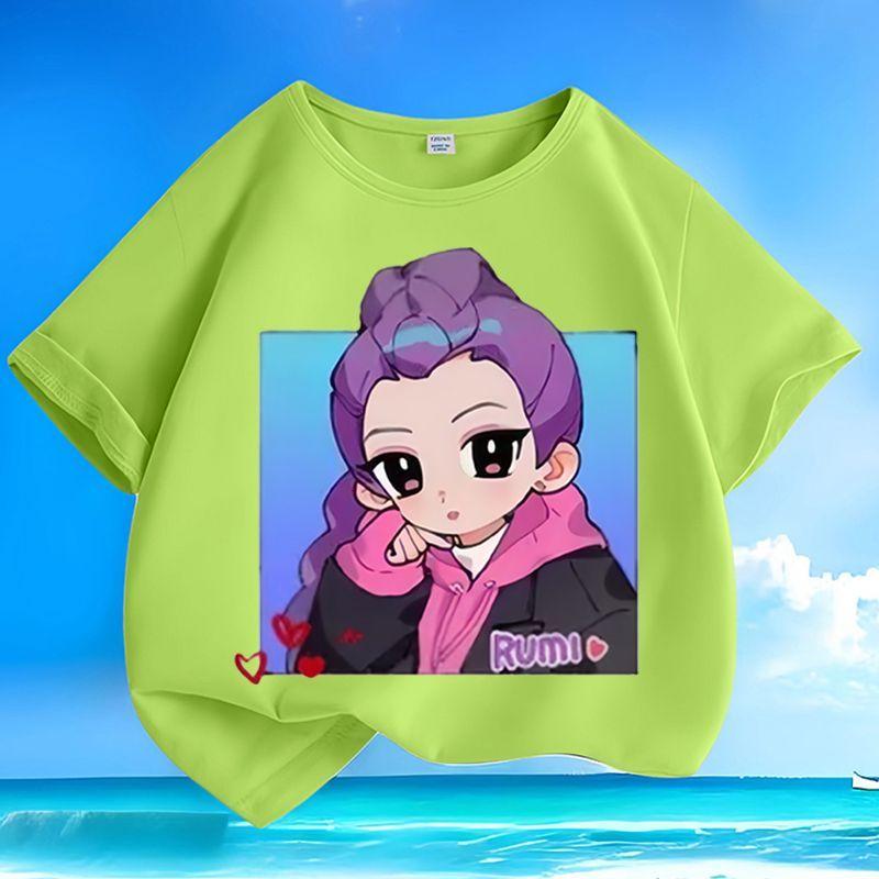 Boys' and Girls' K-pop Hunting Girl Group Rumi's T-shirt Summer Children's Casual Short-sleeved Pure Cotton T-shirt