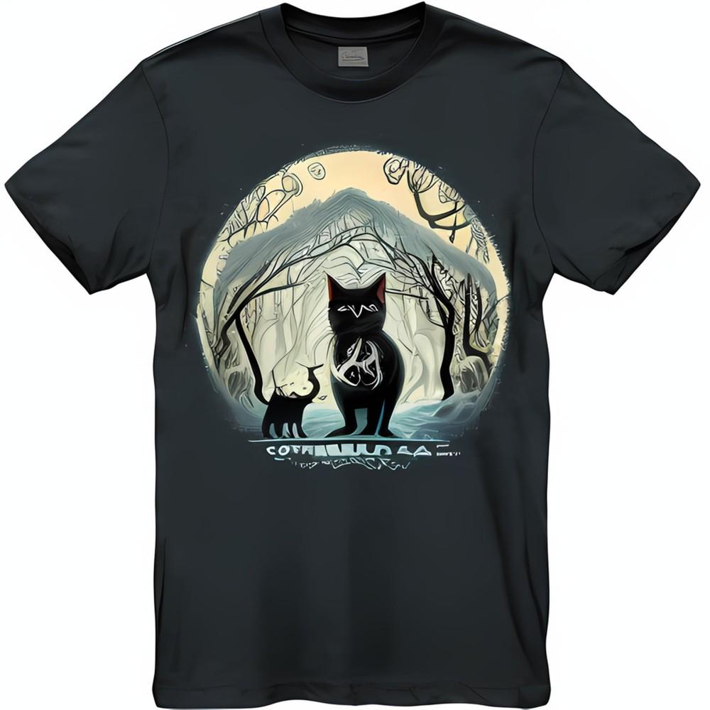 Black TShirt With Snowy Forest Graphic Moonlit Scene Cats Cotopaxi S