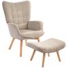 Accent Chair with Stool, Recliner In Corduroy Look, Armchair with Wooden Legs, for Living Room, Light Brown