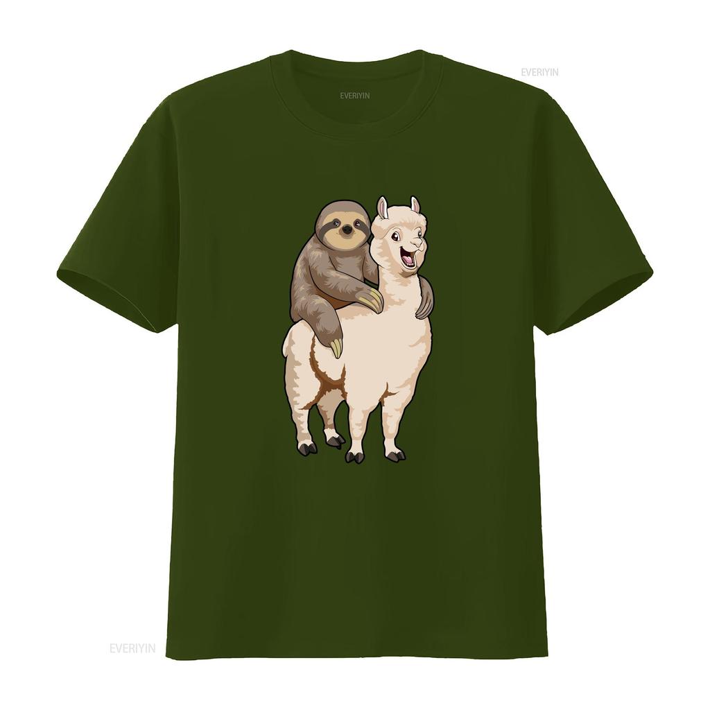 Sloth Riding Llama Funny Lazy Animal Pun T Shirt Sizes S 5XL vintage Washed Breathable Casual streetwear graphic fashion